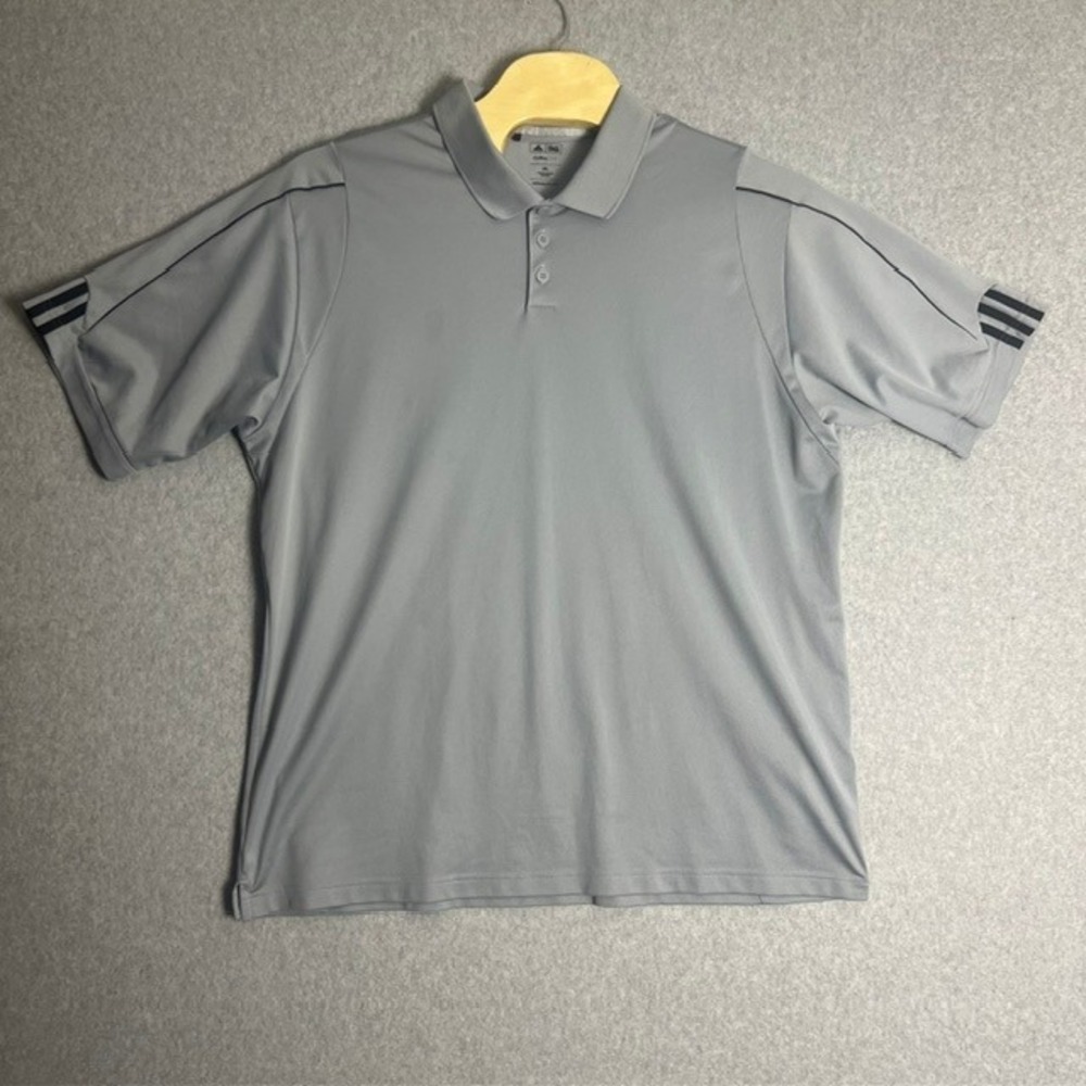 Adidas‎ ClimaLite Men's Gray Golf 3-Stripes Polo Shirt Size 2XL